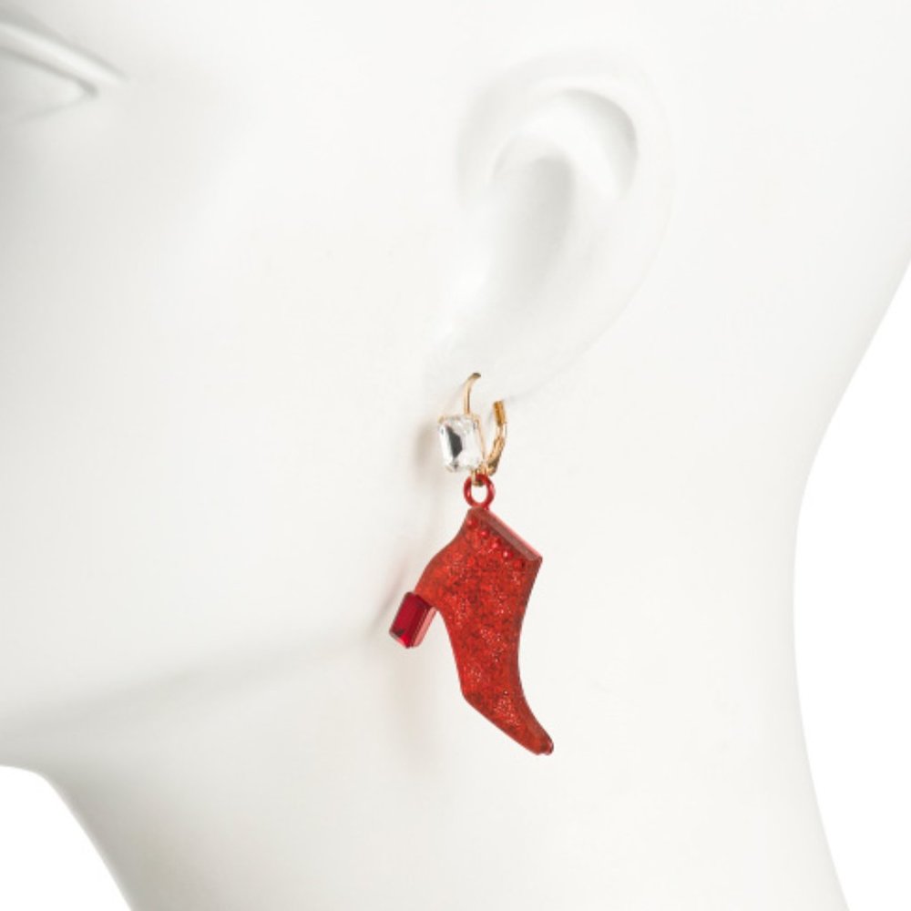 BETSEY JOHNSON Sparkly Red Shoe Silver Handbag Mismatch Earrings BJ7